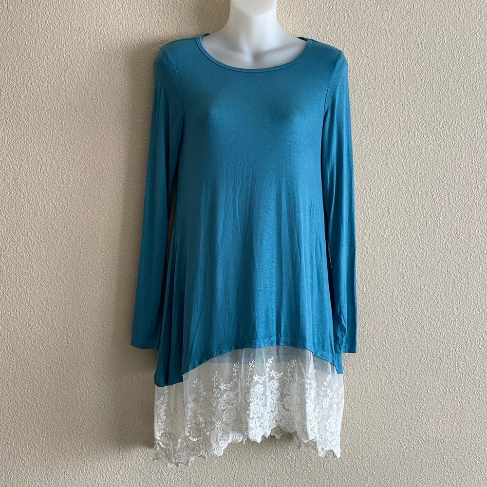 A Dip Of Darling Blue Lace Long Sleeve Blouse